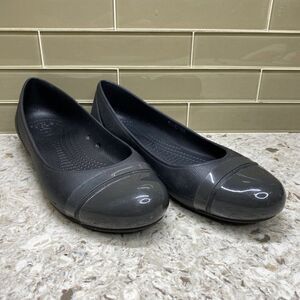Crocs Patent Cap Toe Black Slip On Ballet Flats